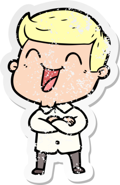 Bir insan tarafından çizilmiş gülen karikatür adamın sıkıntılı çıkartması.