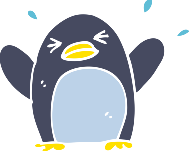 Bir insan tarafından çizilmiş düz renkli çizim kanat çırpan penguen