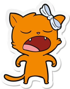 Bir insan tarafından çizilmiş esneyen bir kedinin çıkartması.