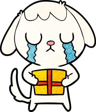 Bir insan tarafından çizilmiş Noel hediyesi olan sevimli bir çizgi film köpeği.