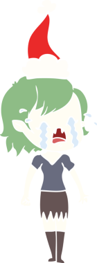 Bir insan tarafından çizilmiş Noel Baba şapkası takan ağlayan vampir bir kızın el çizimi.