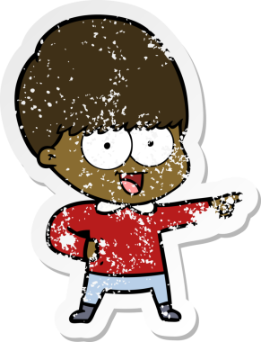 Bir insan tarafından çizilmiş mutlu çizgi film çocuğunun sıkıntılı çıkartması.