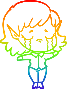 Gökkuşağı gradyan çizgi çizimi Bir insan tarafından çizilmiş ağlayan elf kızı