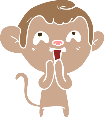 Bir insan tarafından çizilmiş düz renk çizgi film maymunu.