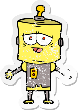 Bir insan tarafından çizilmiş karikatür robotunun sıkıntılı çıkartması.