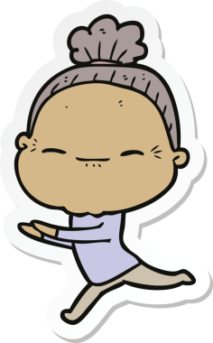 Bir insan tarafından çizilmiş barışçıl yaşlı bir kadının çıkartması.