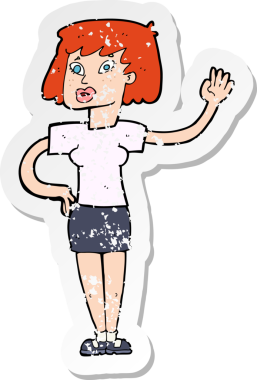 Bir insan tarafından çizilmiş bir karikatür kadının gerilmiş çıkartması.