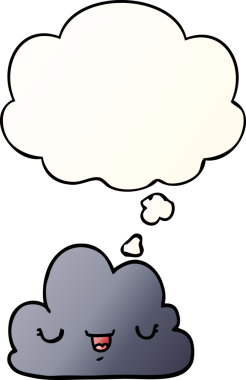 Düşünce baloncuğu olan sevimli çizgi film bulutu bir insan tarafından çizilmiş.