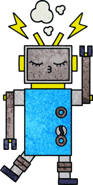 Bir insan tarafından çizilmiş arızalı bir robotun retro grunge desen karikatürü