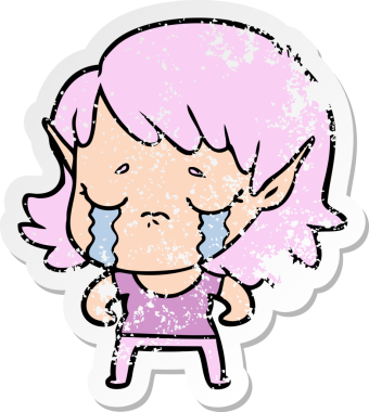 Bir insan tarafından çizilmiş, ağlayan bir elf kızı.