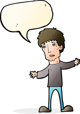 Bir insan tarafından çizilmiş, konuşma balonu olan endişeli bir adam.