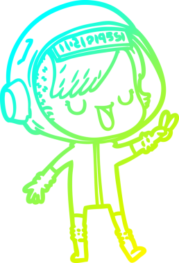 Bir insan tarafından çizilmiş soğuk gradyan çizgili astronot kadın çizimi.