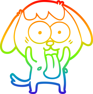 Gökkuşağı gradyan çizimi. Bir insan tarafından çizilmiş şirin bir köpek çizimi.