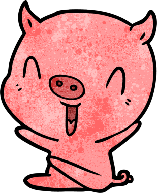 Bir insan tarafından çizilmiş mutlu çizgi film oturma domuzu