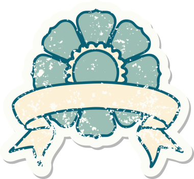 Bir insan tarafından çizilmiş çiçeğin bayrağını taşıyan eski bir etiket.