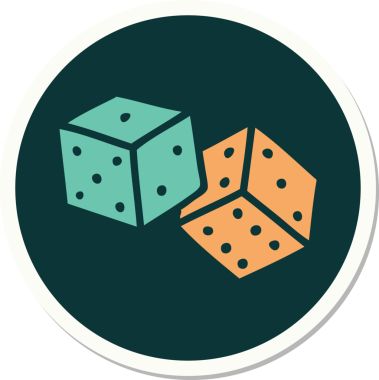 Bir insan tarafından çizilmiş geleneksel şanslı zar stili dövme çıkartması.