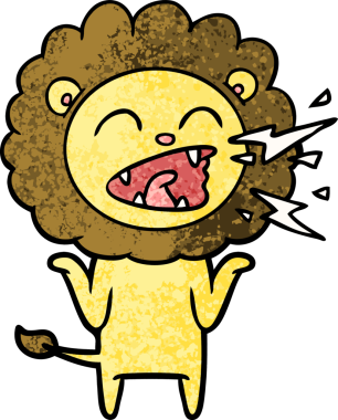 Bir insan tarafından çizilmiş kükreyen aslan çizgi filmi.