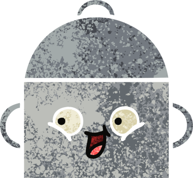 Bir insan tarafından çizilmiş yemek tenceresinin retro çizim tarzı karikatürü.