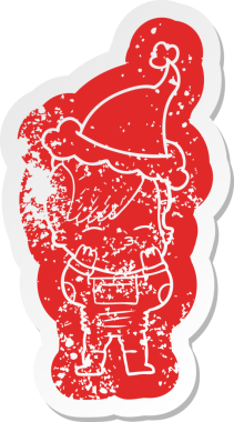 Garip bir çizgi film. Fütürist kıyafetler giyen, Noel Baba şapkası takan, insan tarafından çizilmiş bir kızın çıkartması.