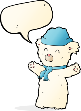 Bir insan tarafından çizilmiş konuşma baloncuklu şirin kutup ayısı.