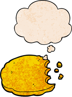 Bir insan tarafından çizilmiş grunge desenli düşünce baloncuklu çizgi film kurabiyesi.