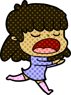 Çizgi filmdeki kadın bir insan tarafından yüksek sesle çizilmiş.