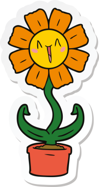 Bir insan tarafından çizilmiş mutlu bir karikatür çiçeğinin çıkartması.