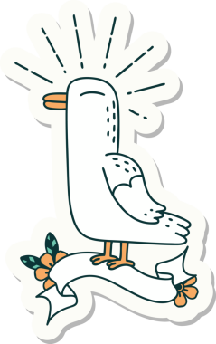 Bir insan tarafından çizilmiş dövme stili martı kuşunun çıkartması.