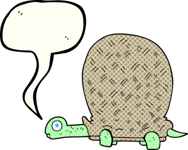 Bir insan tarafından çizilmiş serbest çizilmiş çizgi roman konuşma balonu karikatür kaplumbağası.