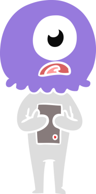 Düz renkli çizgi film Tepegöz uzaylı uzay adamı bir insan tarafından çizildi.