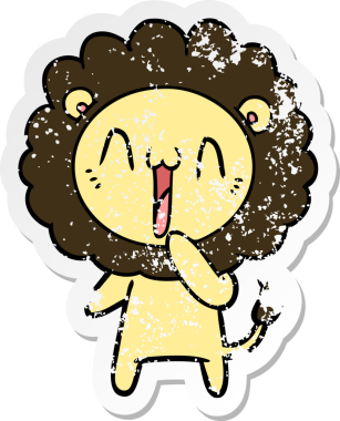 Bir insan tarafından çizilmiş mutlu çizgi film aslanının sıkıntılı çıkartması.