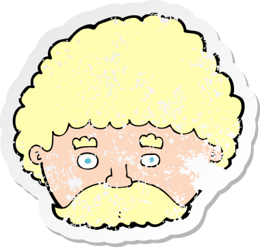 Bir insan tarafından çizilmiş bıyıklı bir karikatürcünün gerilemiş çıkartması.