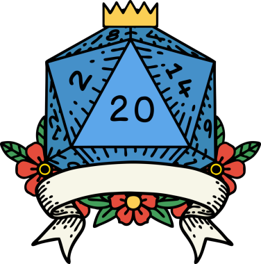 Retro Dövme Biçimi Doğal 20 kritik vuruş D20 zar bir insan tarafından çizildi