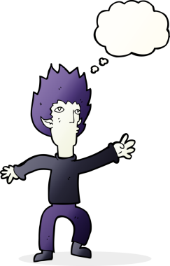 Bir insan tarafından çizilmiş düşünce baloncuğu olan bir vampir.