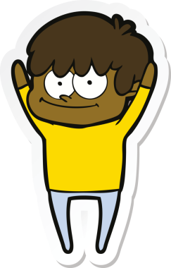 Bir insan tarafından çizilmiş mutlu bir çizgi film karakterinin çıkartması.