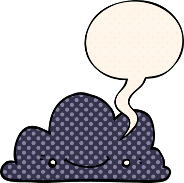 Bir insan tarafından çizilmiş çizgi roman tarzında konuşma baloncuğu olan şirin bir çizgi film bulutu.