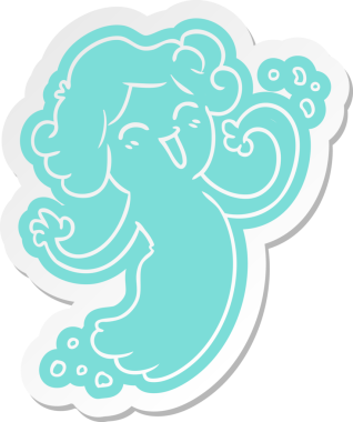 Bir insan tarafından çizilmiş mutlu pembe bir hayaletin çizgi film etiketi.