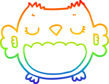 Gökkuşağı gradyan çizgisi bir insan tarafından çizilmiş şirin bir baykuş çizimi