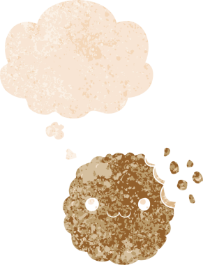 Düşünce baloncuklu çizgi film bisküvisi grunge sıkıntılı retro dokuma tarzı bir insan tarafından çizilmiş