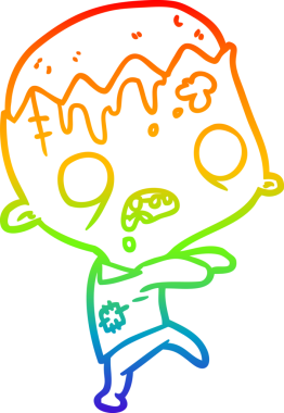 Gökkuşağı gradyanı çizimi. Bir insan tarafından çizilmiş şirin bir zombi çizgi filmi.