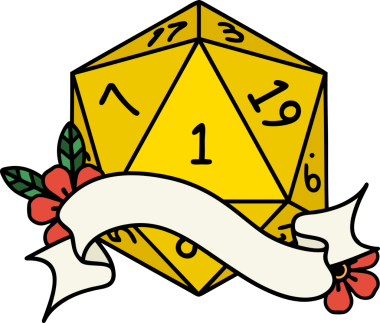 Retro Dövme Biçimi Doğal Bir d20 zar bir insan tarafından çizildi