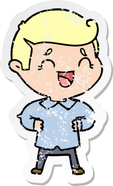 Bir insan tarafından çizilmiş gülen bir karikatür çıkartması.