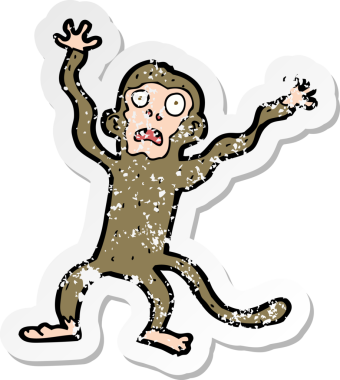 Bir insan tarafından çizilmiş korkmuş bir maymunun gerilmiş çıkartması.