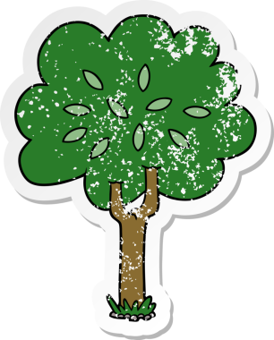 Bir insan tarafından çizilmiş karikatür ağacının sıkıntılı çıkartması.