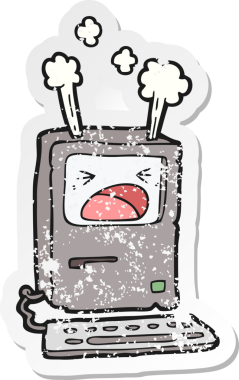 Bir insan tarafından çizilmiş aşırı ısınma bilgisayarının sıkıntılı çıkartması.