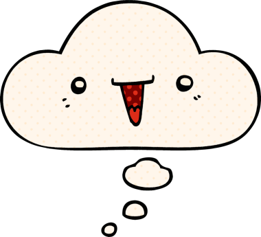 Çizgi roman tarzında bir insan tarafından çizilmiş düşünce baloncuğu olan sevimli çizgi film yüzü.