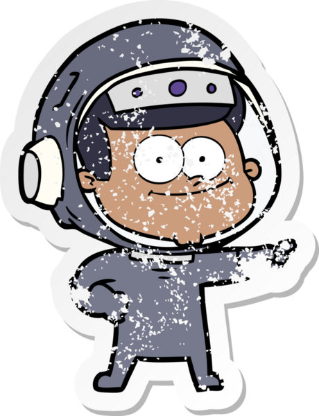 Bir insan tarafından çizilmiş mutlu bir astronot karikatürü.