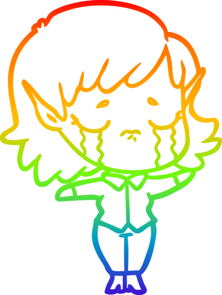 Gökkuşağı gradyan çizgi çizimi Bir insan tarafından çizilmiş ağlayan elf kızı