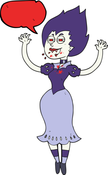 Bir insan tarafından çizilmiş ağzı kanlı vampir kız çizilmiş serbest konuşma balonu.