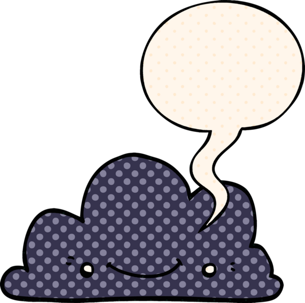 Bir insan tarafından çizilmiş çizgi roman tarzında konuşma baloncuğu olan şirin bir çizgi film bulutu.